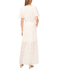 CeCe Women's Lace Flutter-Sleeve V-Neck Smocked-Waist Maxi Dress