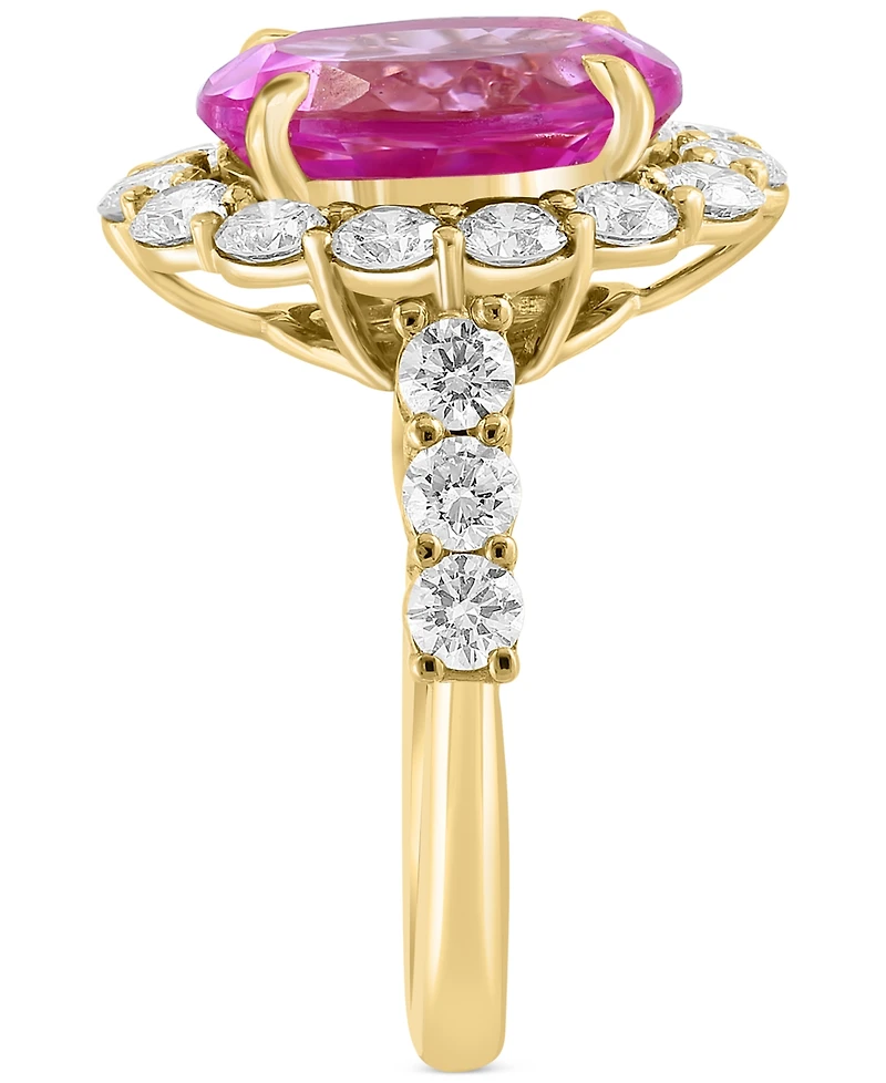 Effy Lab Grown Pink Sapphire (5-3/8 ct. t.w) & Lab Grown Diamond (1-1/2 ct. t.w.) Halo Ring in 14k Gold