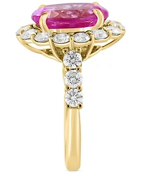 Effy Lab Grown Pink Sapphire (5-3/8 ct. t.w) & Lab Grown Diamond (1-1/2 ct. t.w.) Halo Ring in 14k Gold