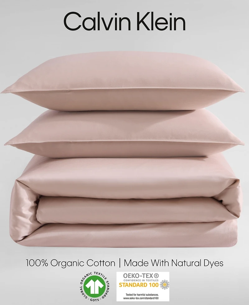 Closeout! Calvin Klein Organic Earth Solid Cotton Sateen 3 Piece Duvet Cover Set