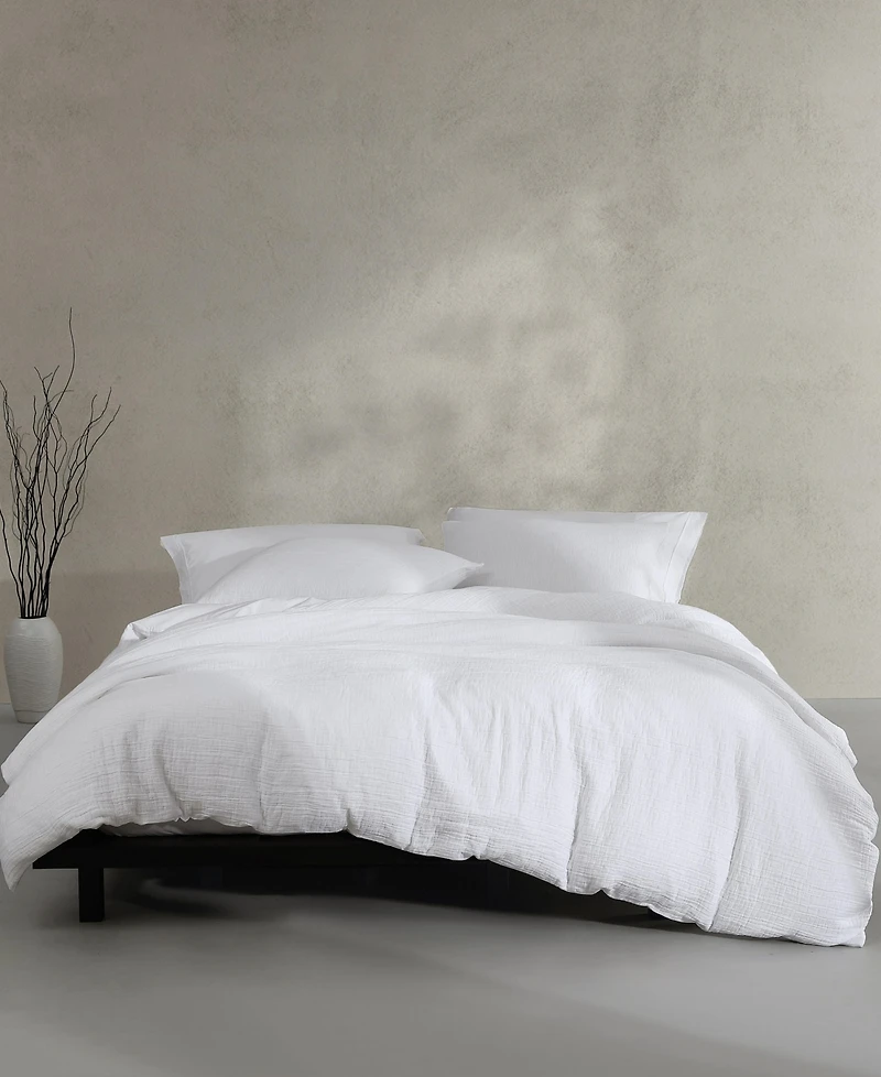 Calvin Klein Washed Texture Solid Cotton Jacquard 3 Piece Duvet Cover Set