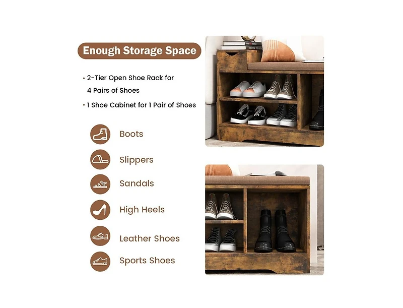 Entryway Storage Shoe Bench with 1 Storage Drawer and 3 Open Compartments-Rustic Brown