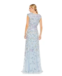 Mac Duggal Women's Sequined High Neck Cap Sleeve A Line Gown