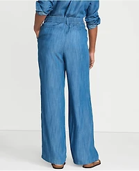 Lands' End Women's High Rise Tencel Fiber Pleated Wide Leg Pants