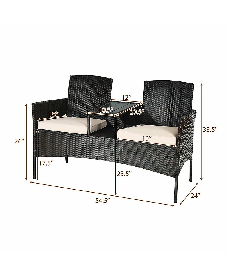 Patented Modern Patio Set with Built-in Coffee Table and Cushions