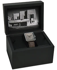 Bulova Men's Ennis House Frank Lloyd Wright Taupe Leather Strap Watch 34mm