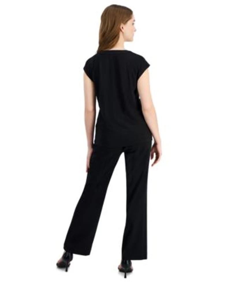 Ak Anne Klein Petite Dolman Sleeve Top Pull On Straight Leg Pants