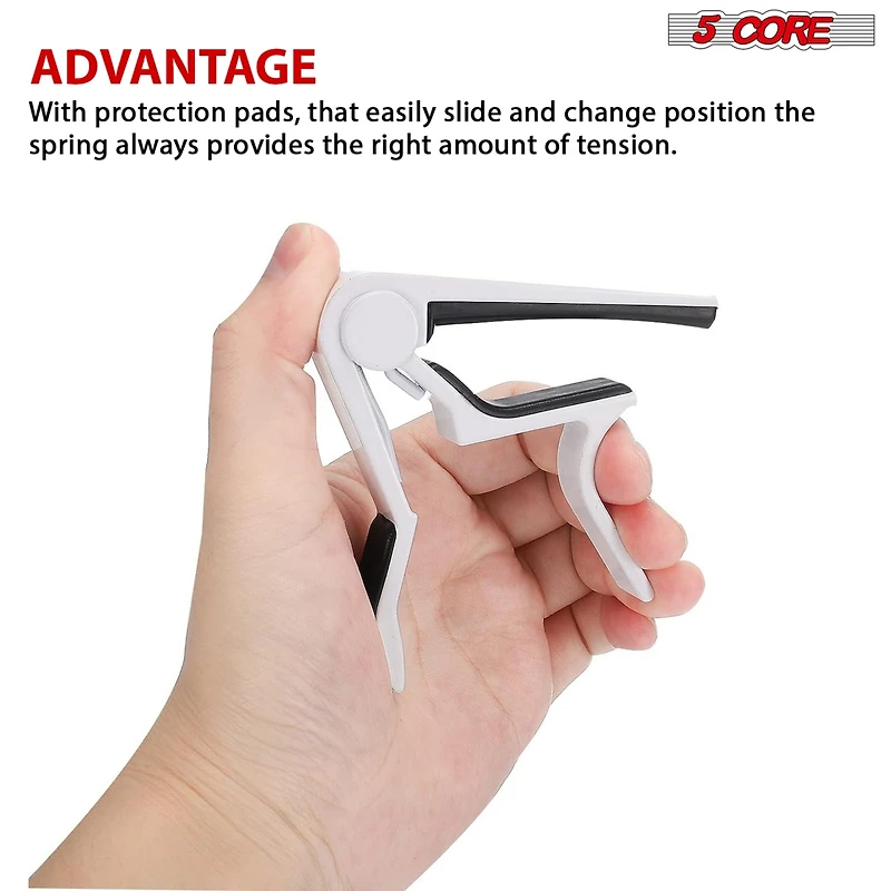 5Core Capo Acoustic Electric Guitar 6 String Kapo Clip For Banjo Mandolin Ukulele - Capo Wh 1Pc