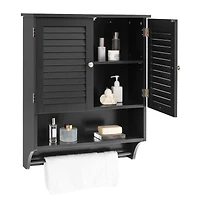 Bathroom Wall Mounted Medicine Cabinet with Louvered Doors & Towel Bar