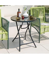 23'' Round Folding Table Outdoor Patio Bistro Table with Tempered Glass Tabletop