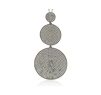 Suzy Levian New York Sterling Silver Cubic Zirconia Triple Pave Large Disk Dangle Pendant Necklace