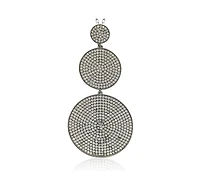 Suzy Levian New York Sterling Silver Cubic Zirconia Triple Pave Large Disk Dangle Pendant Necklace