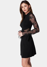 Bebe Women's Lace Bell Sleeve Cutout Dress