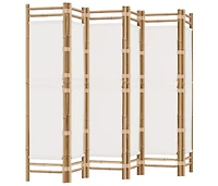 Folding 6-Panel Room Divider 94.5" Bamboo and Canvas