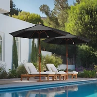 Yescom 9FT Wooden Patio Umbrella UV30+ for Beach Pool Wedding Party Table Market Garden Yard Hotel Deck Cafe Black