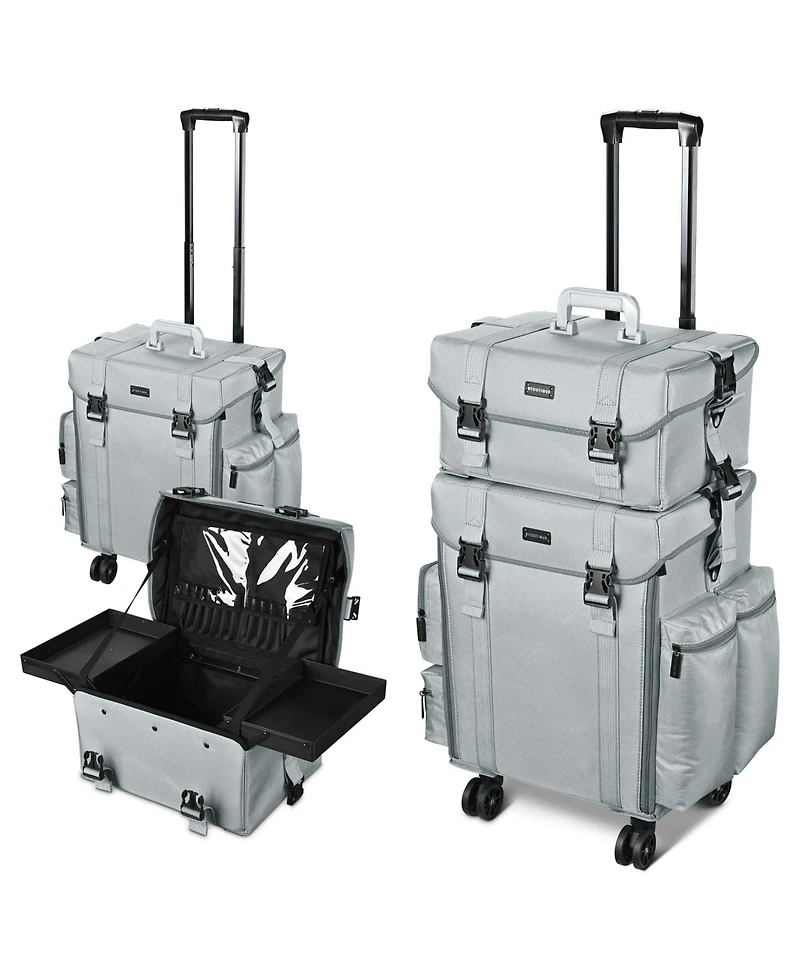 Byootique Grey 2in1 Rolling Makeup Case Soft Sided Cosmetic Organizer Drawers