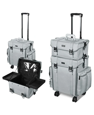 Byootique Grey 2in1 Rolling Makeup Case Soft Sided Cosmetic Organizer Drawers
