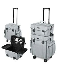 Byootique Grey 2in1 Rolling Makeup Case Soft Sided Cosmetic Organizer Drawers