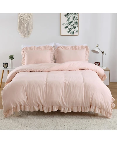 Soft Washed Microfiber Ruffle Duvet Cover Set, Queen