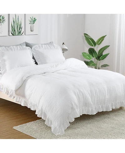 Soft Washed Microfiber Ruffle Duvet Cover Set, Queen