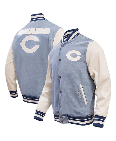 Men's Pro Standard Denim Distressed Chicago Bears Varsity Blues Full-Snap Varsity Jacket