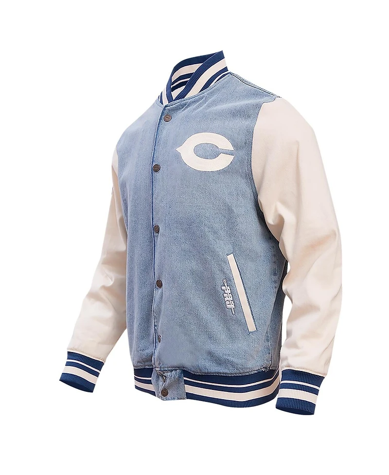 Men's Pro Standard Denim Distressed Chicago Bears Varsity Blues Full-Snap Varsity Jacket