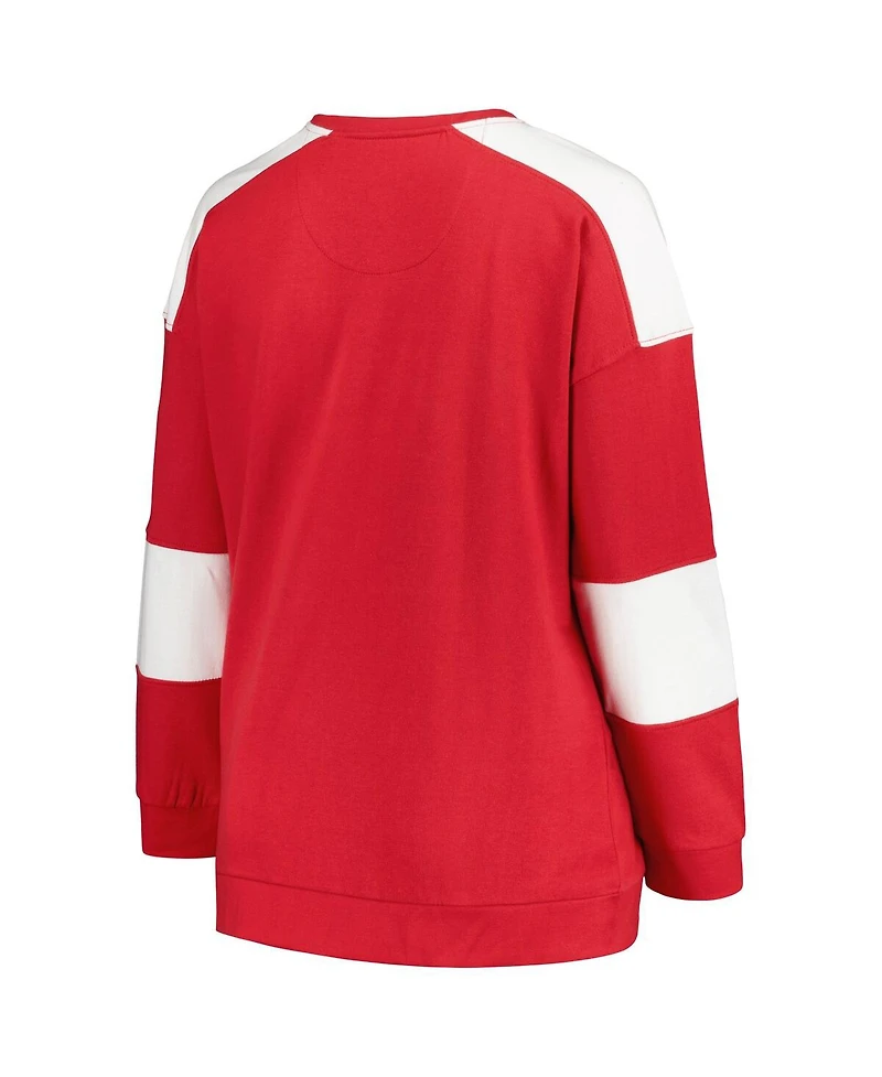 Women's Profile Crimson Distressed Alabama Crimson Tide Plus Size Striped Pullover Sweatshirt