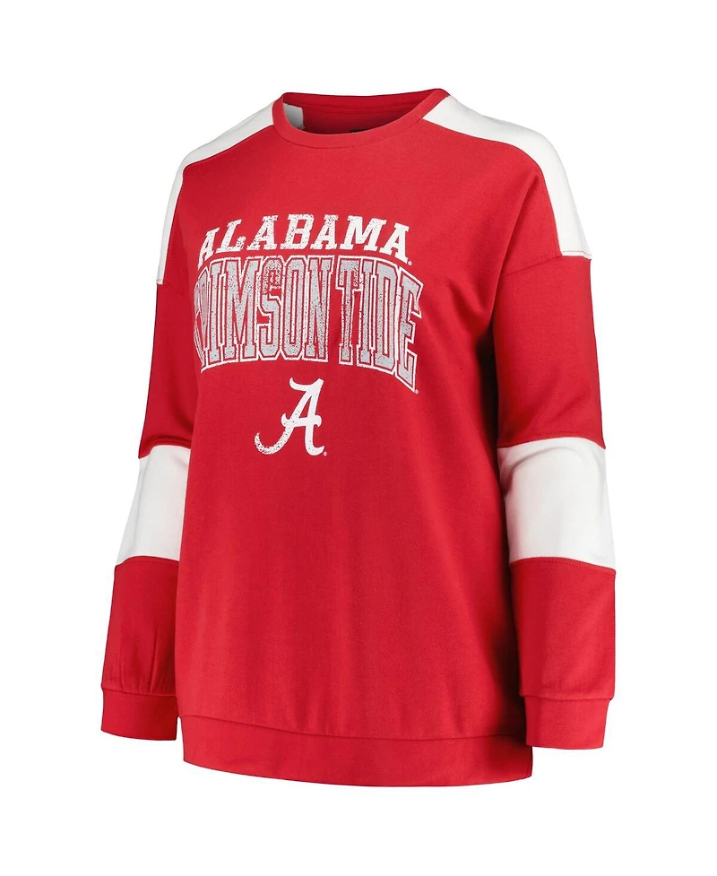 Women's Profile Crimson Distressed Alabama Crimson Tide Plus Size Striped Pullover Sweatshirt