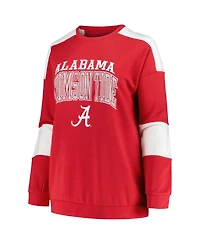 Women's Profile Crimson Distressed Alabama Crimson Tide Plus Size Striped Pullover Sweatshirt