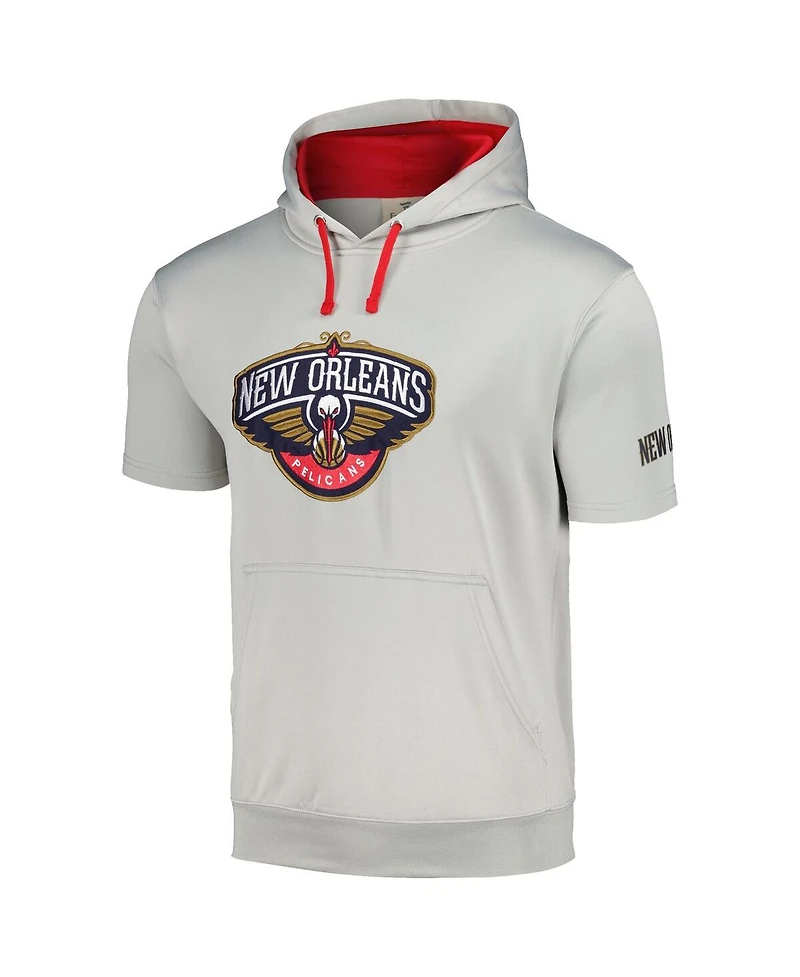 Men's Fanatics Silver, Red New Orleans Pelicans Short Sleeve Pullover Hoodie