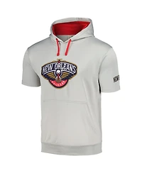 Men's Fanatics Silver, Red New Orleans Pelicans Short Sleeve Pullover Hoodie
