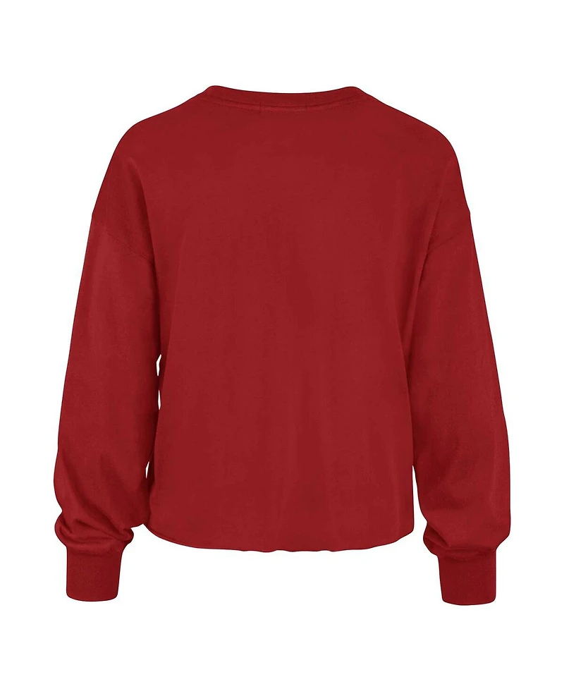 Women's '47 Brand Scarlet Distressed Ohio State Buckeyes Bottom Line Parkway Long Sleeve High Waist T-shirt