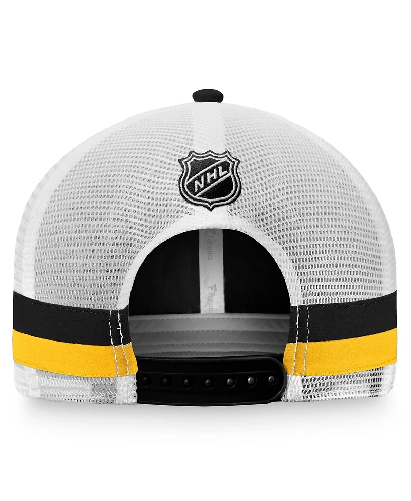 Men's Fanatics Black, White Pittsburgh Penguins Fundamental Striped Trucker Adjustable Hat