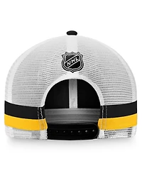 Men's Fanatics Black, White Pittsburgh Penguins Fundamental Striped Trucker Adjustable Hat
