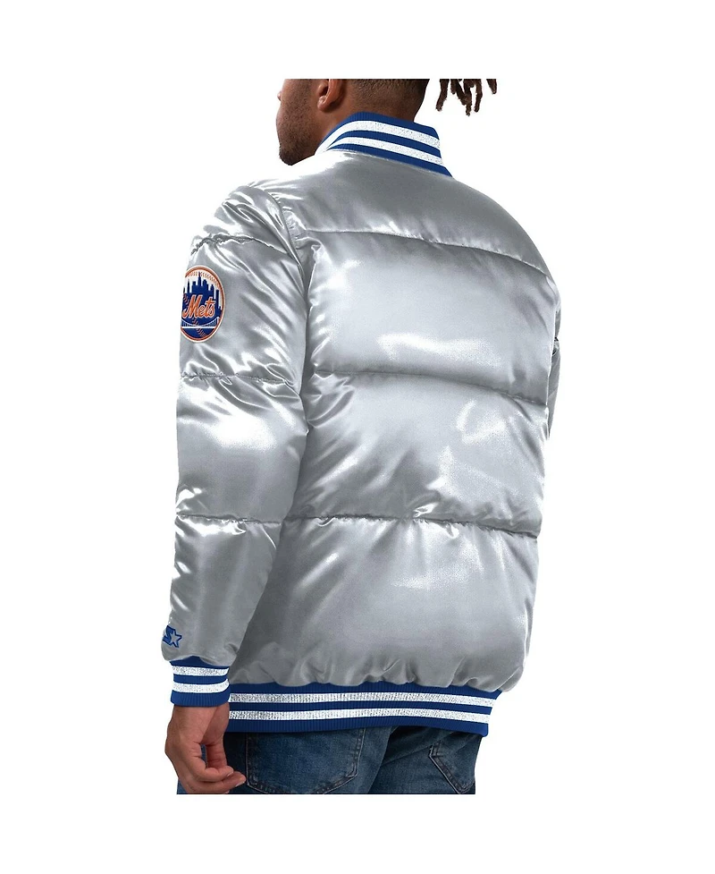 Men's Starter Silver New York Mets Bronx Satin Full-Snap Varsity Bomber Jacket