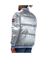 Men's Starter Silver New York Mets Bronx Satin Full-Snap Varsity Bomber Jacket