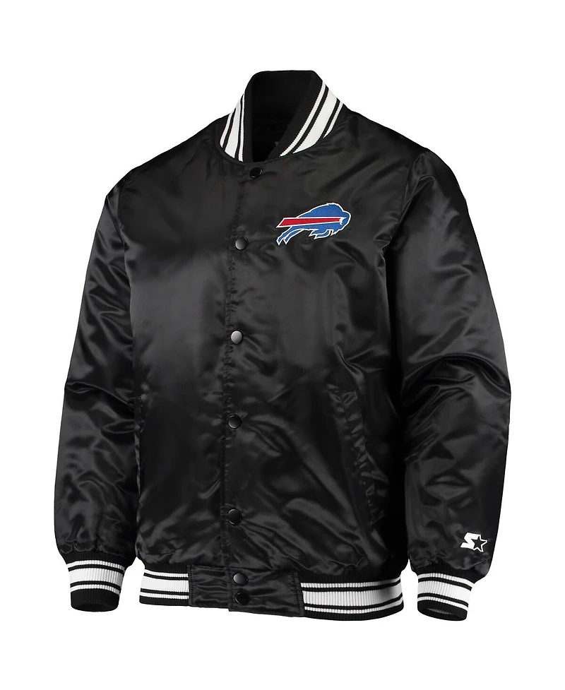 Men's Starter Black Buffalo Bills Locker Room Satin Varsity Full-Snap Jacket