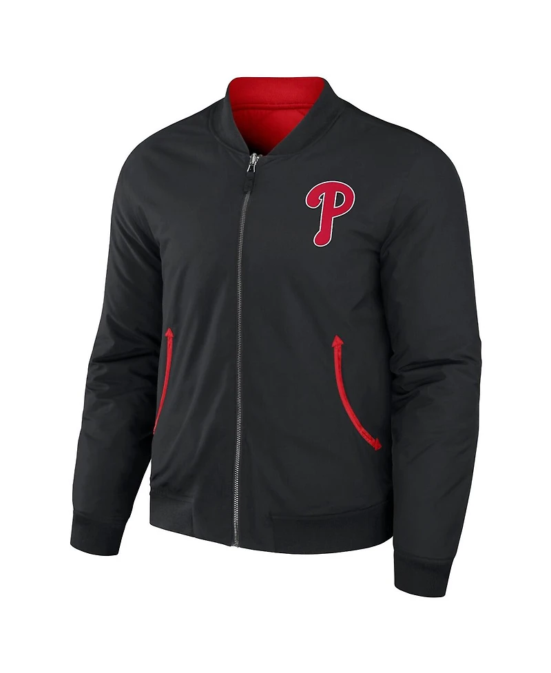 Men's Darius Rucker Collection by Fanatics Black, Red Philadelphia Phillies Reversible Full-Zip Bomber Jacket