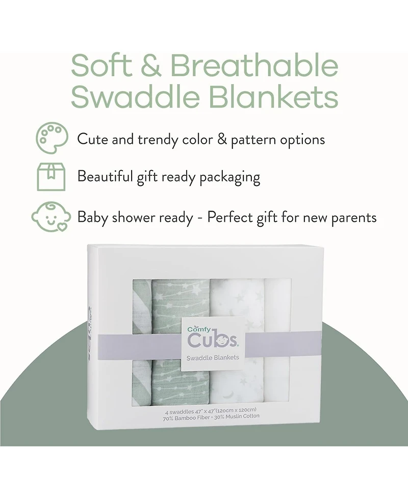 Comfy Cubs Muslin Swaddle Blankets, Pack of 4