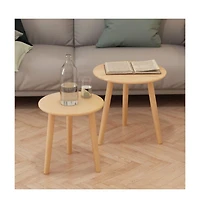 Side Table Set 2 Pieces Solid Pinewood Brown