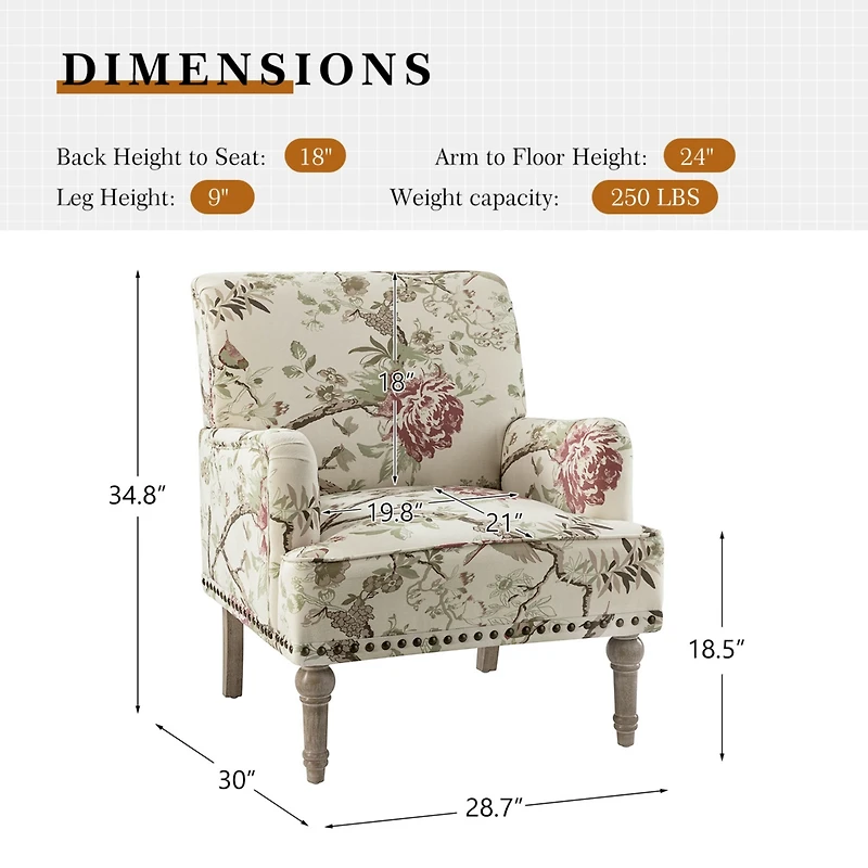 Montross Traditional Wooden Upholstered Armchair with Floral Patterns