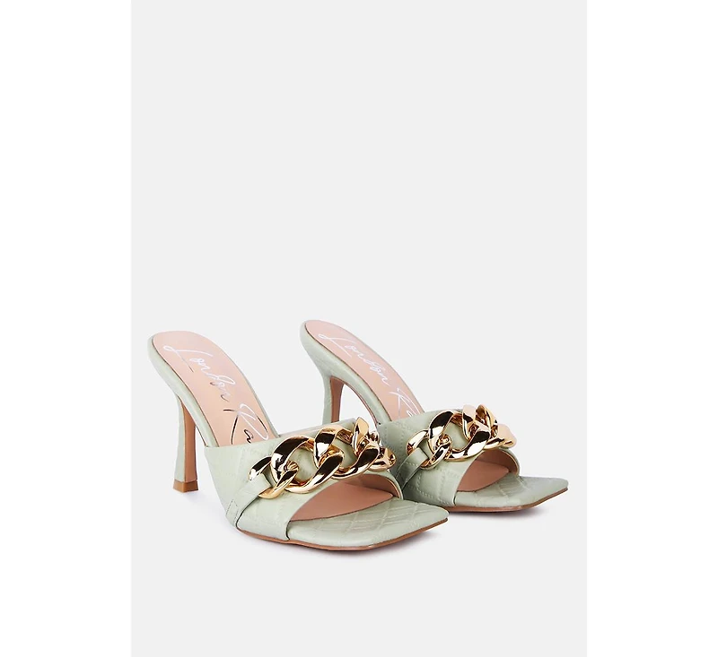 Womens Mermaid Quilted Metallic Chain Embellished Sandals