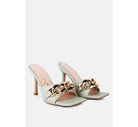 Womens Mermaid Quilted Metallic Chain Embellished Sandals