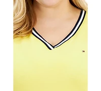 Tommy Hilfiger Plus Contrast Trim V-Neck Top