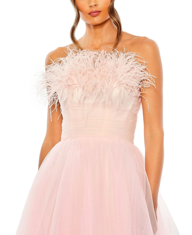 Women's Strapless Feather Hem Tulle Gown