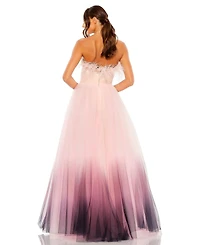 Women's Strapless Feather Hem Tulle Gown