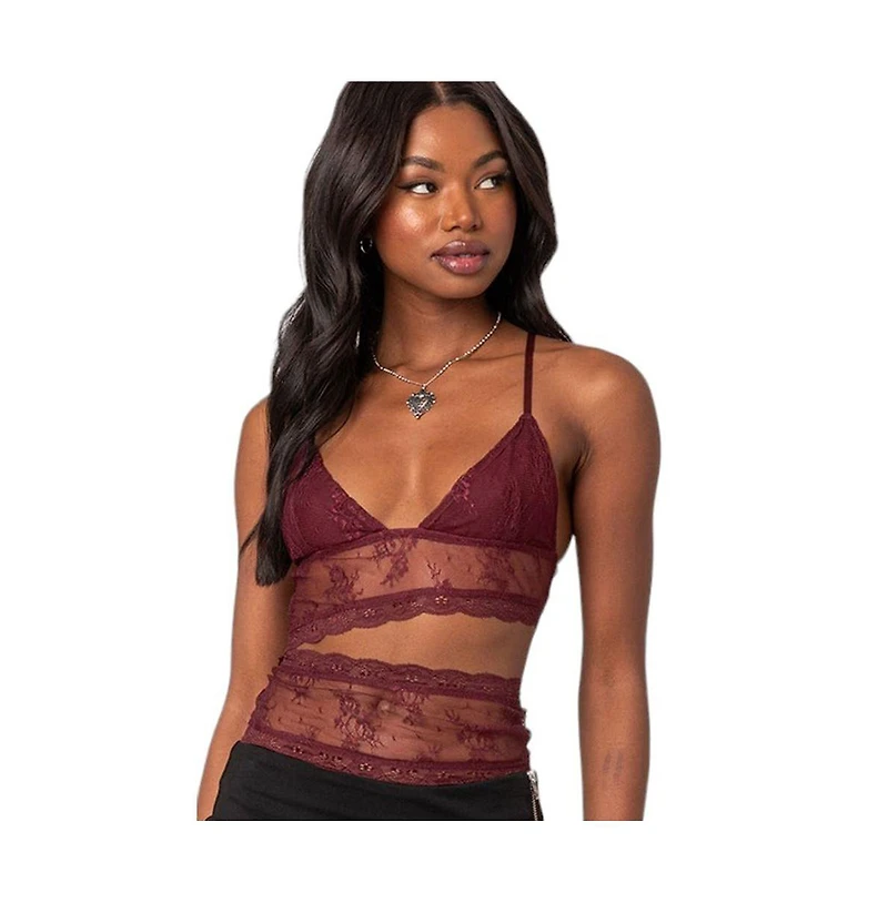 Women's Spice cut out sheer lace tank top