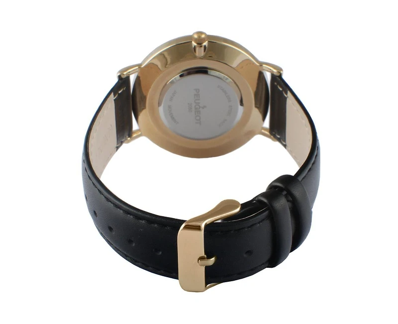 Peugeot Men's 40mm Black Dial Super Slim Leather Strap Watch