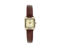 Peugeot Women's 20mm Square Watch with Glossy Brown Leather Strap