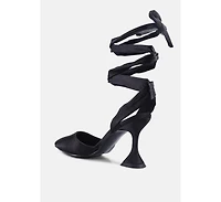 Womens Fonda Spool Heel Tie Up Satin Sandals